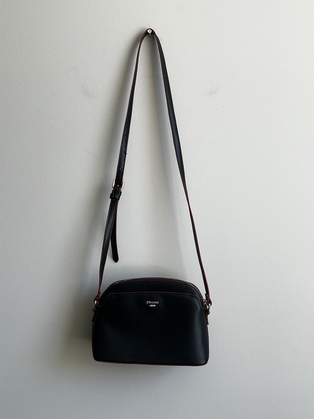 Dune London Black/Red Crossbody Bag Adjustable Detachable Strap Gold Zip